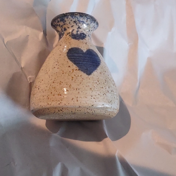 Handmade Other - Vintage Speckled Vase with Blue Heart Design